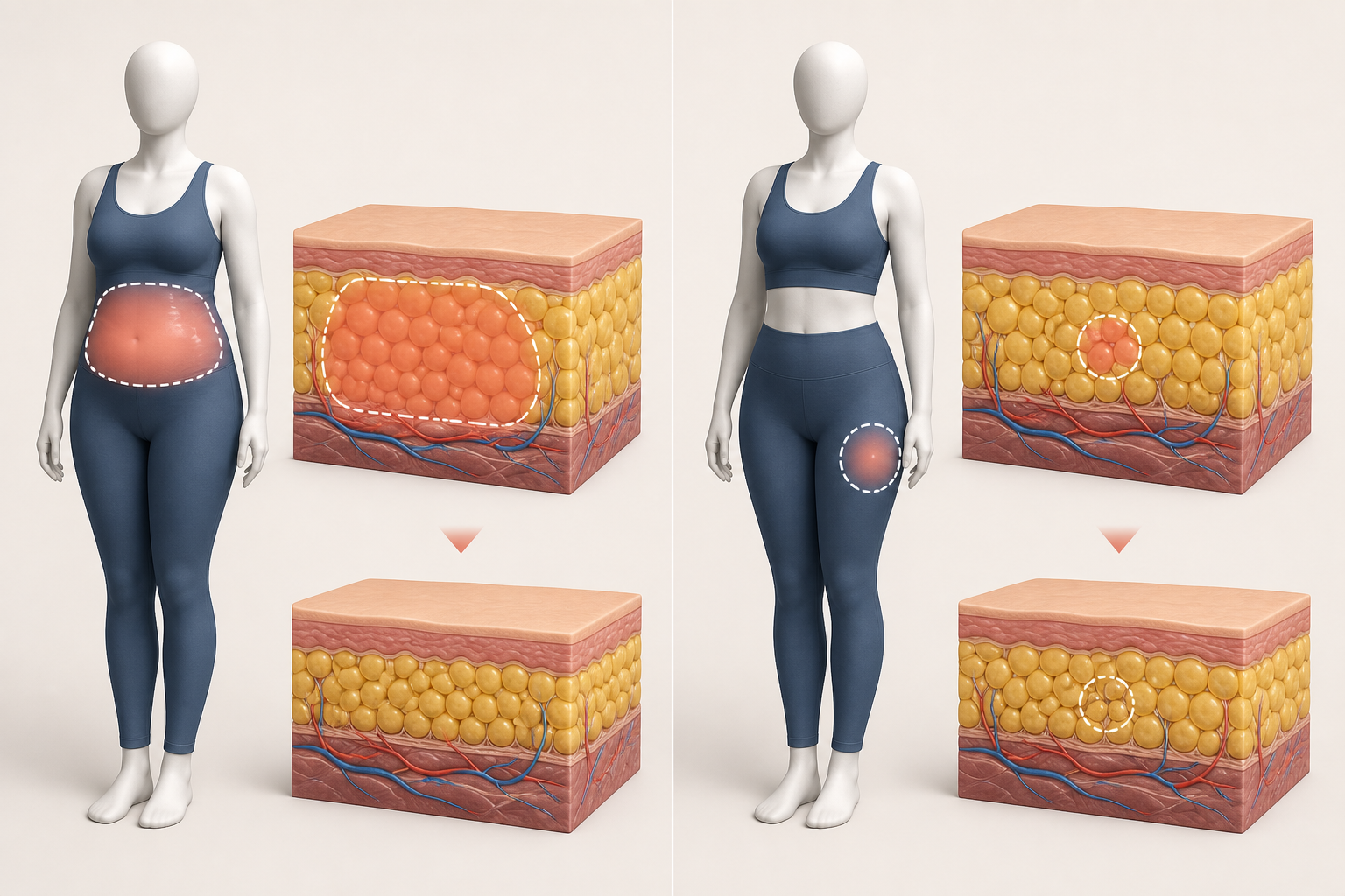Comparison of liposuction and fat-dissolving injection treatment ranges and tissue mechanisms