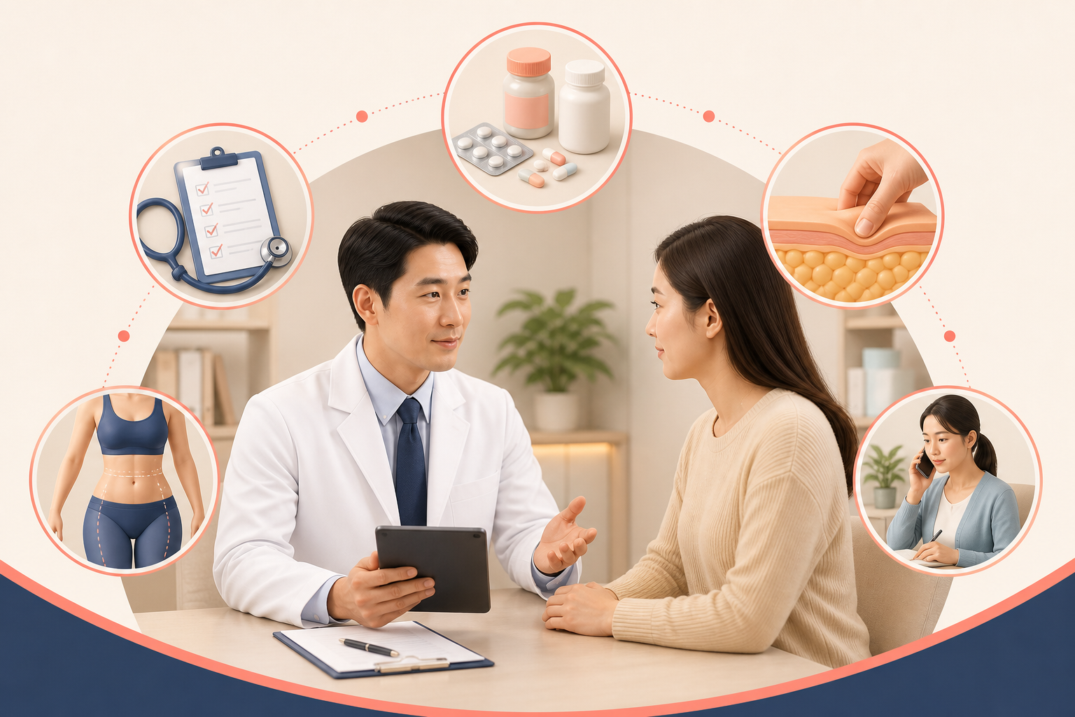 Pre-liposuction safety checklist covering health medication skin fat distribution and recovery planning