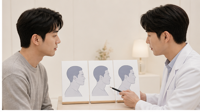男性のフェイスラインを診察で確認する様子