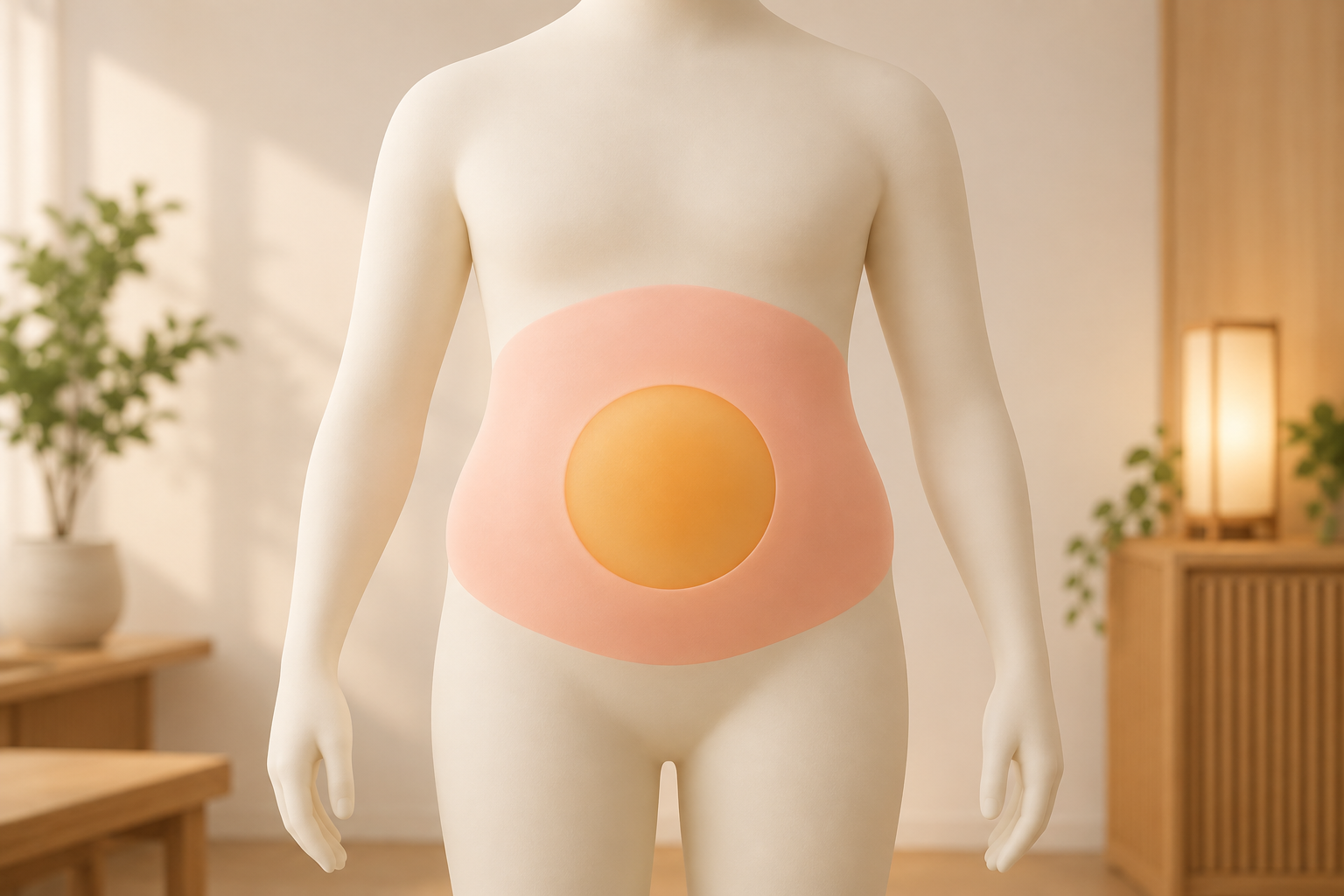 복부의 표면에서 잡히는 지방과 깊은 볼륨을 구분한 개념 이미지