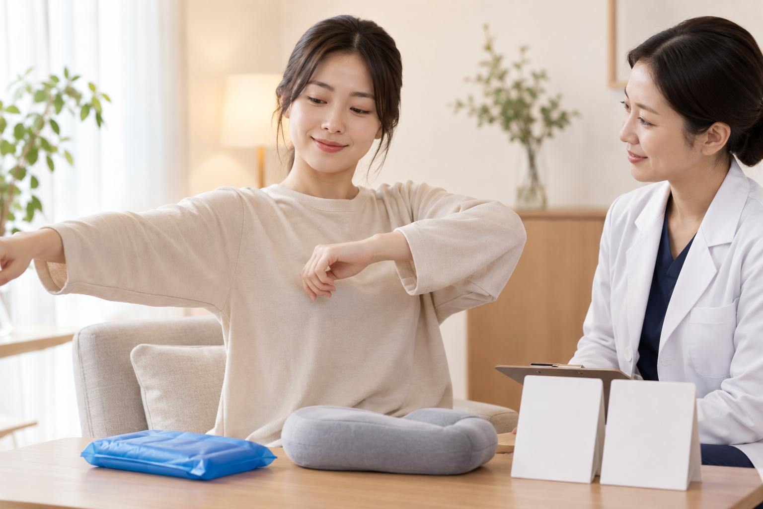 부유방 수술 뒤 팔 움직임과 회복을 확인하는 이미지