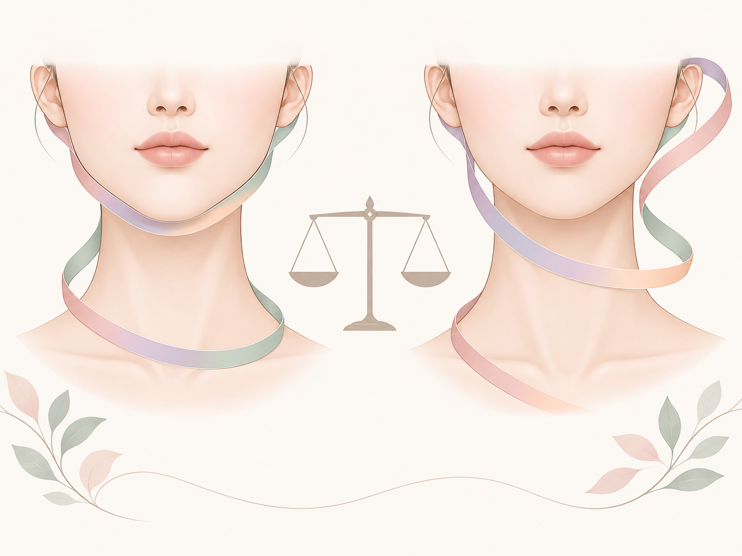 같은 양을 빼도 남긴 자리가 어디냐에 따라 얼굴 인상이 다르게 정리된다는 것을 비교한 설명 이미지