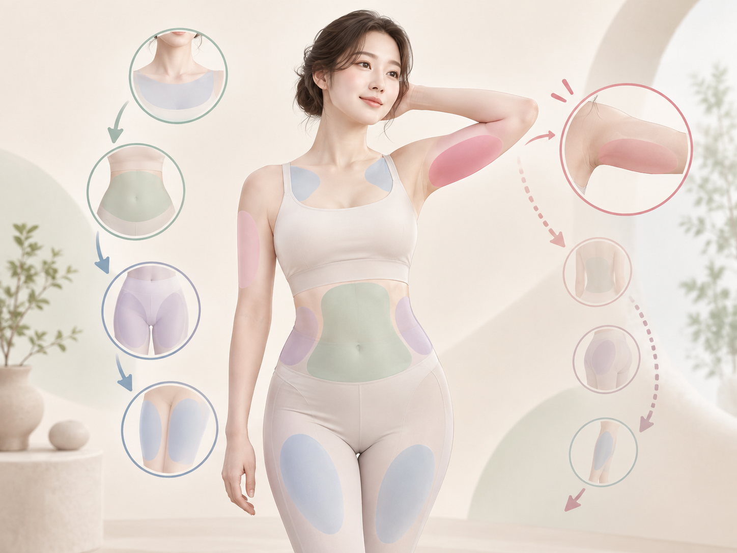 体脂肪が減っていく順番は部位ごとに異なり、体重が減っても二の腕の後ろは後から落ちることがあると示した説明画像