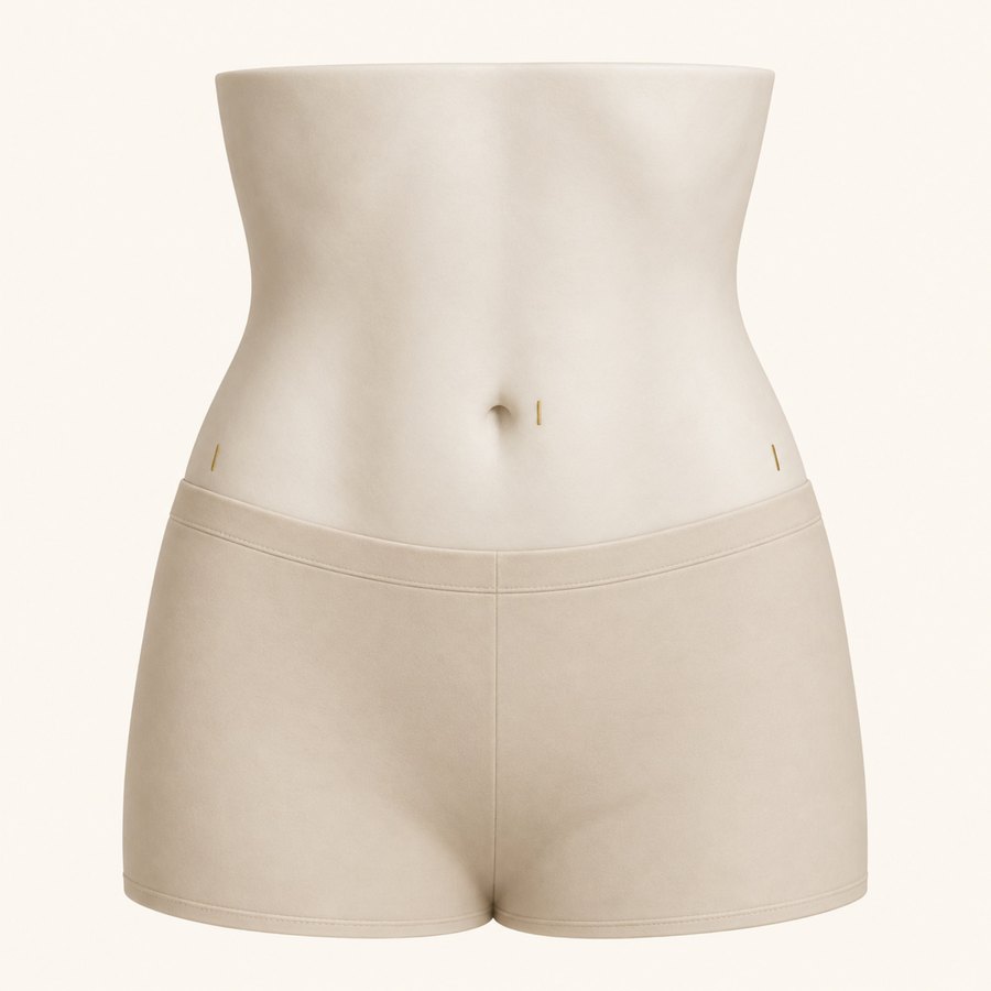 Diagram with small marks inside the underwear line